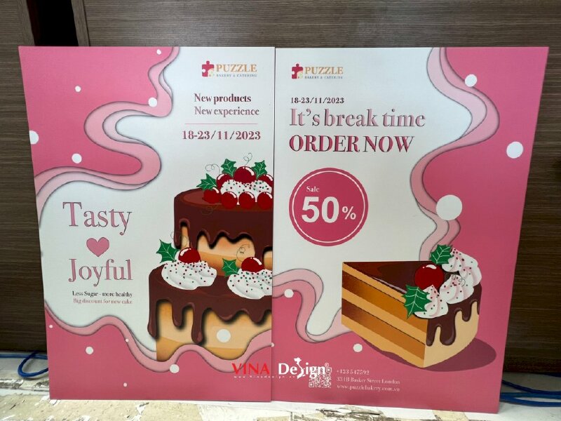 In tấm Format ra mắt sản phẩm mới, in Formex bảng quảng cáo khung thời gian ưu đãi cho cửa hàng bánh ngọt - VND426