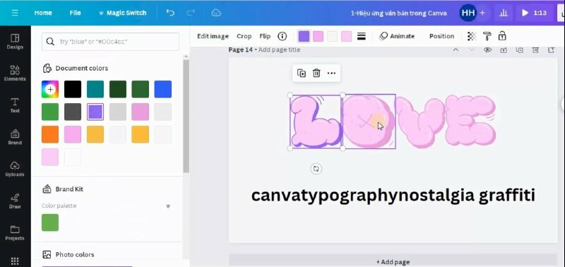 Bước 2: Tại đây chúng ta sẽ có một bộ sưu tập các chữ cái. Và bây giờ bạn có thể dễ dàng tạo các từ mà mình muốn bằng cách bấm vào chọn các chữ cái. Và thực hiện thay đổi kích thước, màu sắc cho chữ cái nếu muốn.