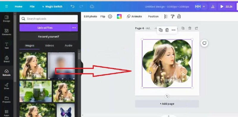 Bước 2: Lựa chọn khung hoa yêu thích, sau đó thực hiện kéo ảnh vào khung hoa 