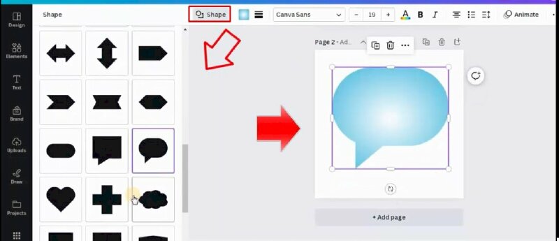 Bước 3: Bạn có thể thay đổi thành các shape khác với màu Gradient đã chọn ở trên bằng cách bấm vào shape và chọn shape bạn muốn. Như bạn thấy khi bạn chọn bất kì shape nào khác thì màu Gradient đã được chọn trước đó sẽ không thay đổi. 
