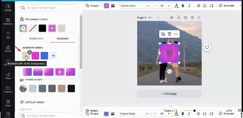 Sau đó sẽ thay đổi vị trí của màu này để có thể thấy rõ độ trong suốt sẽ nằm ở đâu.