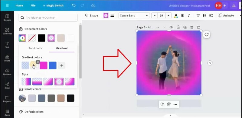 Bước 4: Chúng ta sẽ thêm một màu trong suốt vào Gradient để giúp phần trung tâm tấm ảnh rõ hơn. Hãy bấm vào dấu + > Và thực hiện di chuyển thanh trượt sang trái kéo về 0 > Tiếp đến sẽ thay đổi vị trí của màu này sang bên trái, bây giờ bạn sẽ thấy phần trung tâm tấm ảnh đã rõ hơn. 