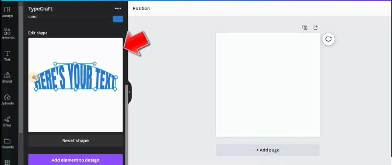 Tại Edit shape là nơi bạn thực sửa đổi hình dạng kiểu chữ bằng cách bấm vào các chấm tròn nhỏ để kéo chữ lên xuống, qua lại.