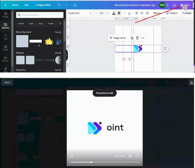 Nếu bạn muốn thêm nhạc vào logo thì hãy bấm vào Elements > Kéo xuống mục Audio và bấm vào See all > Chọn âm thanh và kéo vào thay thế âm thanh hiện tại, nếu bạn cần thay đổi âm thanh. 