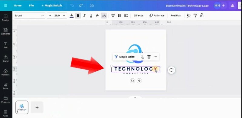 Để thay đổi văn bản hãy nhấn chuột vào hộp văn bản, thực hiện thay đổi tên thương hiệu, font chữ, kích thước chữ, màu sắc chữ, hay một số tùy chỉnh khác nếu bạn muốn ngay trên thanh công cụ này.