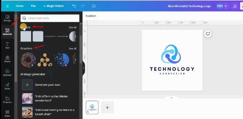 Ngoài ra nếu bạn muốn thêm các yếu tố khác vào thiết kế của mình hãy nhấp vào tab Elements, tại đây có nhiều yếu tố khác mà bạn có thể chọn như: shape, graphics, stickers, ảnh, video, biểu đồ, âm thanh, ... Khi bạn tìm thấy yếu tố mà bạn muốn sử dụng, nhấp vào nó và kéo và thả vào vị trí mong muốn trên bản thiết kế của bạn.