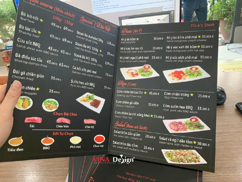 In menu nhà hàng Âu, nhà hàng món Steak khổ mở A3, khổ đóng A4 - VND473