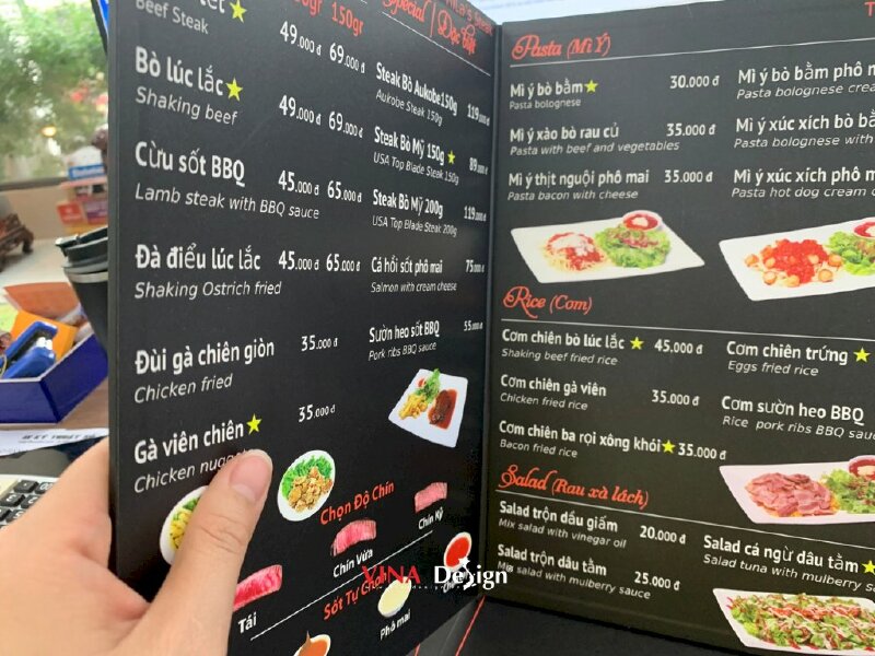 In menu nhà hàng Âu, nhà hàng món Steak khổ mở A3, khổ đóng A4 - VND473