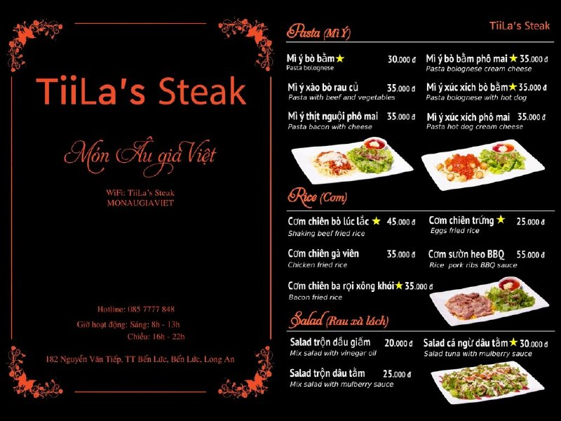 In menu nhà hàng Âu, nhà hàng món Steak khổ mở A3, khổ đóng A4 - VND473