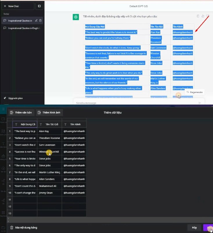 Bước 10: Tiếp đến hãy quay lại Chat GPT sao chép bảng nội dung và dán vào Canva. Tiếp đến hãy nhấn vào Xong. 