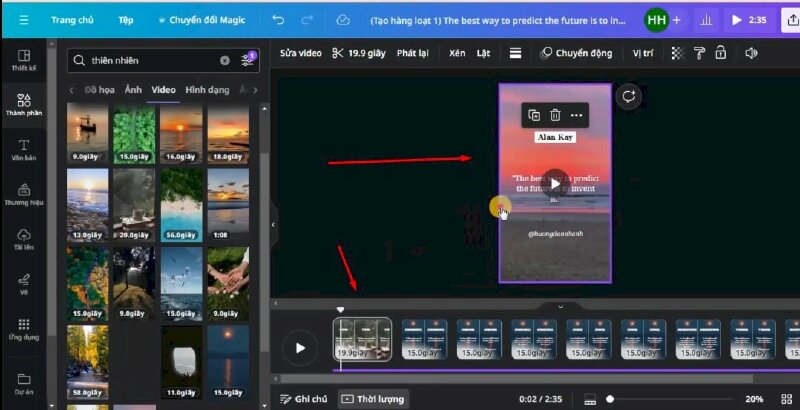 Như vậy Canva sẽ tạo ra cho bạn 10 video với đầy đủ các thông tin, nội dung. Tại đây bạn có thể thực hiện thay đổi video nền hoặc âm thanh cho từng video sao cho phù hợp. 