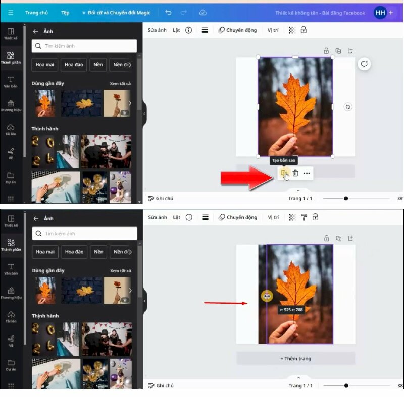Bước 3: Hãy bấm vào tấm ảnh và nhân đôi lên > sau đó kéo điều chỉnh lại cho khít với 100% với tấm ảnh đầu. Tiếp đến điều chỉnh kích thước ảnh cho khíp hình.