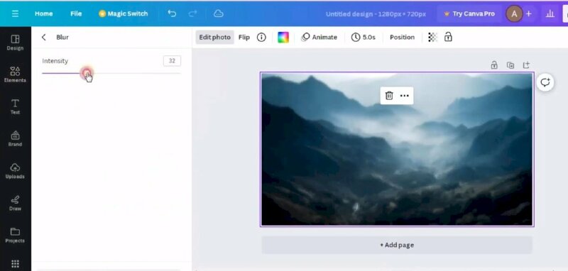 Bước 3: Bấm vào Edit photo > Kéo xuống chọn vào Blur >  Và thực hiện kéo thanh trượt sang phải để tăng độ Blur cho ảnh. 