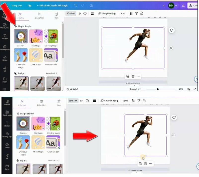 Bước 3: Tiếp đến chúng ta sẽ bấm vào sửa ảnh > bấm chọn Xóa nền, để xóa nền đi > Sau khi xóa nền thành công bạn hãy điều chỉnh kích thước cho vừa khíp hình > Xong hãy kéo hình ra cho nó phù hợp