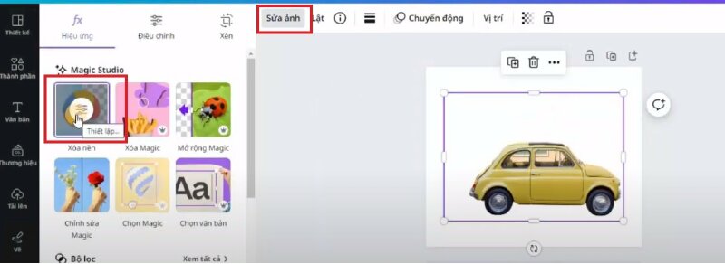 Bước 3: Tấm ảnh này có nền do đó chúng ta sẽ thực hiện xóa nền đi bằng cách, bấm vào Sửa ảnh > Chọn xóa nền để xóa nền đi.