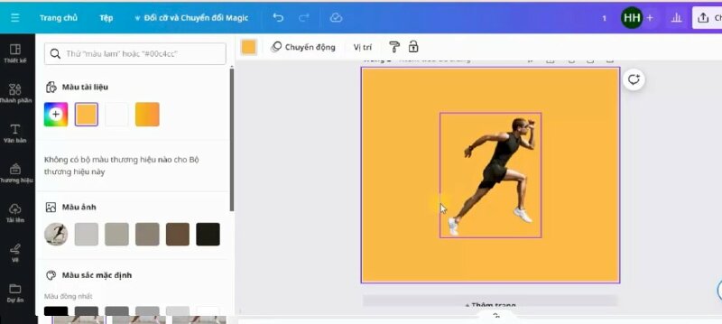 Bước 4: Khi xóa nền xong thì một số chi tiết ảnh bị chìm vào nền trắng do đó chúng ta sẽ thực hiện thay đổi màu nền tạm bằng cách bấm vào thiết kế > bấm chọn tạm một màu nền để làm nổi hình ảnh.