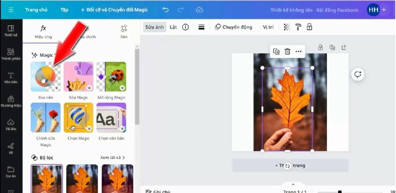 Bước 4: Xong hãy bấm vào Sửa ảnh > Chọn xóa nền để xóa nền đi > sau khi xóa nền thành công hãy điều chỉnh chủ thể cho khớp với 100% với tấm ảnh góc.