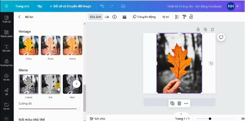 Bước 5: Sau đó chúng ta sẽ bấm vào tấm ảnh phía sau > Bấm vào Sửa ảnh > Kéo xuống mục Bộ lọc bấm vào Xem tất cả > Tiếp đến kéo xuống mục Mono và lựa chọn màu phù hợp > Bạn có thể thực hiện điều chỉnh cường độ màu tùy theo ý thích của mình.
