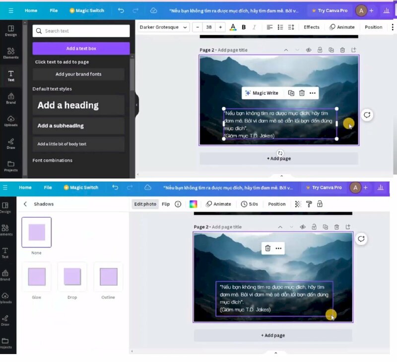 Bước 7: Tiếp đến hãy bấm vào text thêm văn bản vào nó và thực hiện điều chỉnh văn bản cho phù hợp với phần ảnh được làm mờ. 