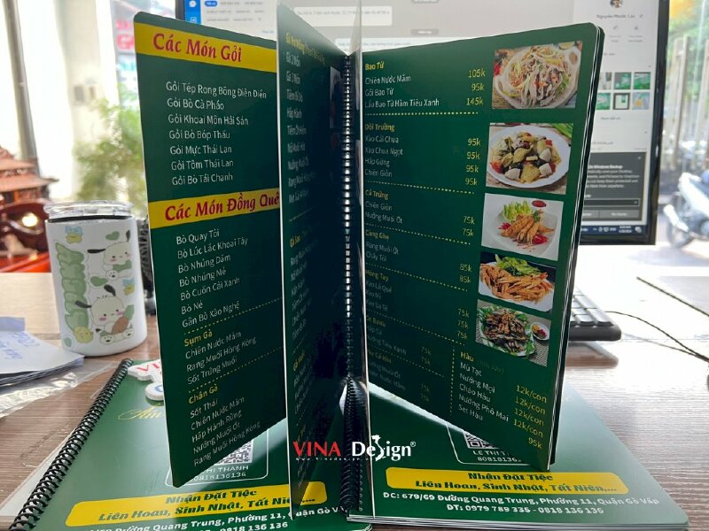 In menu quán ốc ẩm thực đồng quê, in menu nhựa chống nước, cứng cáp, bền màu - VND499