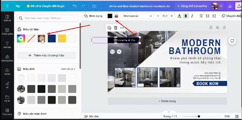 Và cũng có thể thực hiện thay đổi màu cho các thành phần trong thiết kế nếu muốn. 