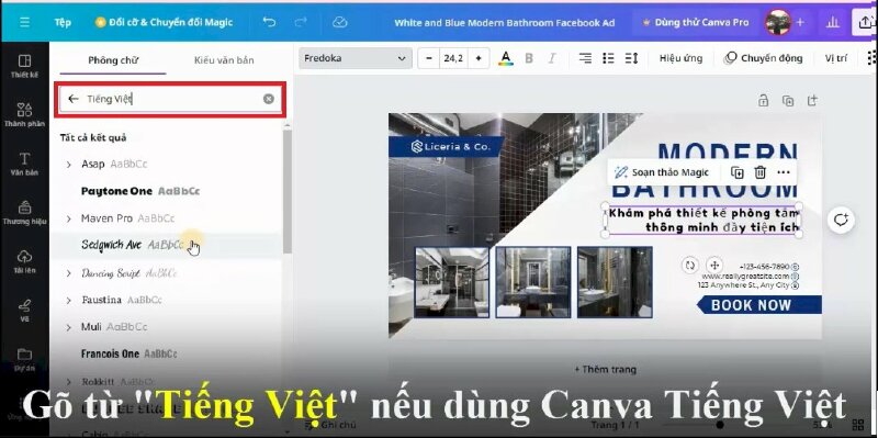  gõ từ "Tiếng Việt" nếu dùng Canva Tiếng Việt và Vietnamese nếu dùng Canva Tiếng Anh