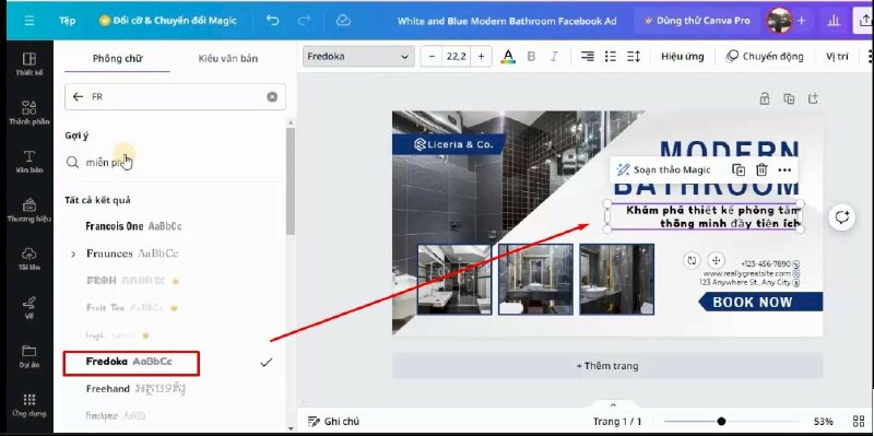 Các bạn lưu ý rằng có một số phông chữ khi chúng ta đổi sang tiếng Việt có dấu thì sẽ bị lỗi phông, như ở đây.