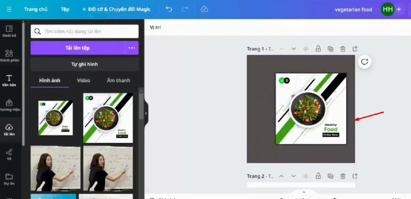 Bước 10: Sau đó bấm tải xuống thiết kế dạng nền trong suốt. Tiếp đến bấm tải lên ảnh vừa tải xuống > Bấm thêm ảnh vào thiết kế > Thực hiện đổi màu nền cho thiết kế.