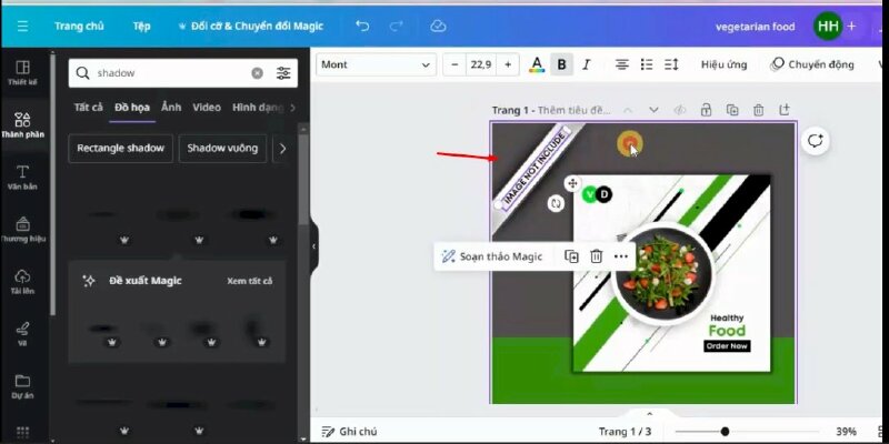 Tiếp theo chúng ta sẽ thực hiện bấm thêm hình vuông và kéo điều chỉnh đổi màu và di chuyển lên vị trí góc trái của thiết kế. Và thực hiện thêm dòng chữ IMAGE NOT INCLUDE. Sau đó thêm shadow vào để làm nổi bật dòng chữ 