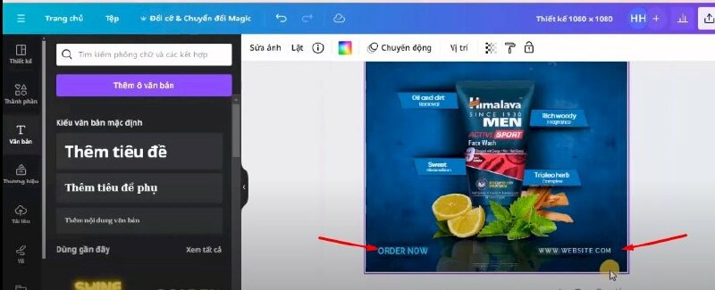 Bước 17: Sau đó hãy bấm vào Văn bản > Chọn Thêm tiêu đề > Nhập nội dung vào, di chuyển đến vị trí này và thực hiện điều chỉnh phông chữ, kích thước, đổi màu chữ, rồi thực hiện thêm các chi tiết vào thiết kế như sau 