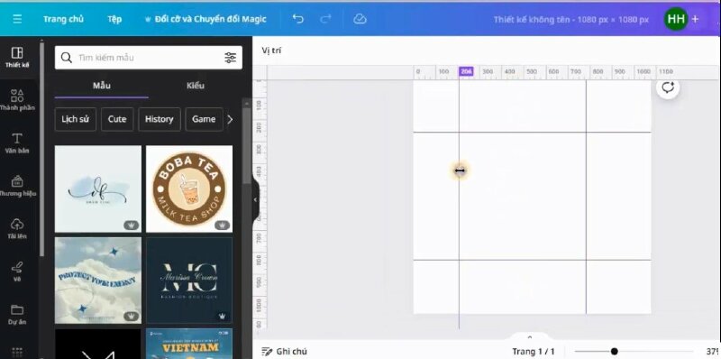 Thực hiện thêm đường dẫn vào bằng cách đặt chuột vào thước và kéo đường dẫn từ thước kẻ phía trên, bên trái vào thiết kế.
