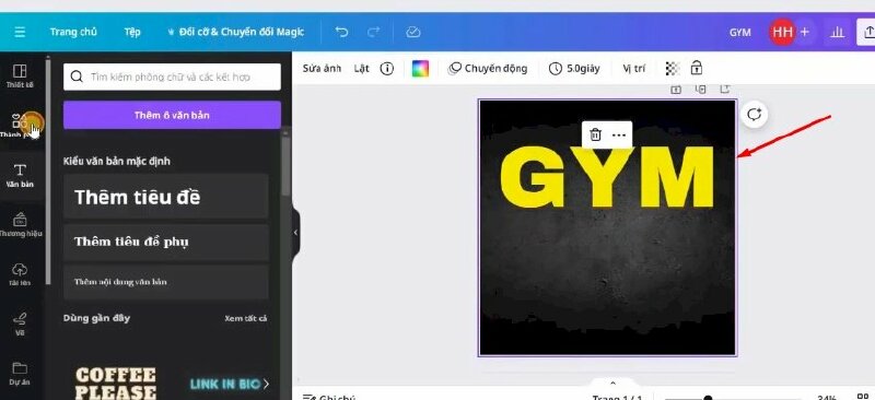 Bước 3: Bấm vào Văn bản > Chọn Thêm tiêu đề > Nhập nội dung vào và thực hiện điều chỉnh thành phông chữ Archivo Black, kích thước 250. Thực hiện đổi màu chữ thành màu vàng #F4F502 