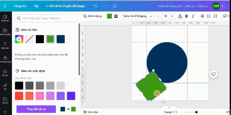 Tiếp theo bấm thêm hình vuông vào thiết kế và thực hiện đổi màu và xoay nó lại.