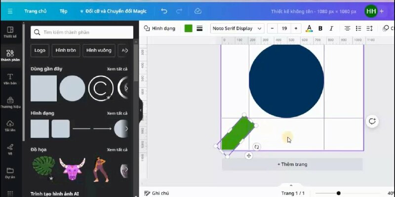 Thực hiện điều chỉnh hình vuông lại và di chuyển ra bên góc trái, xoay góc phù hợp. 