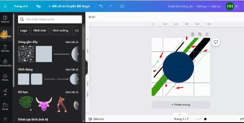 Bấm thêm hình vuông > kéo thu nhỏ hình vuông lại > đổi màu và thực hiện di chuyển lên vị trí này > sau đó nhân đôi lên và đặt vào các vị trí như sau.