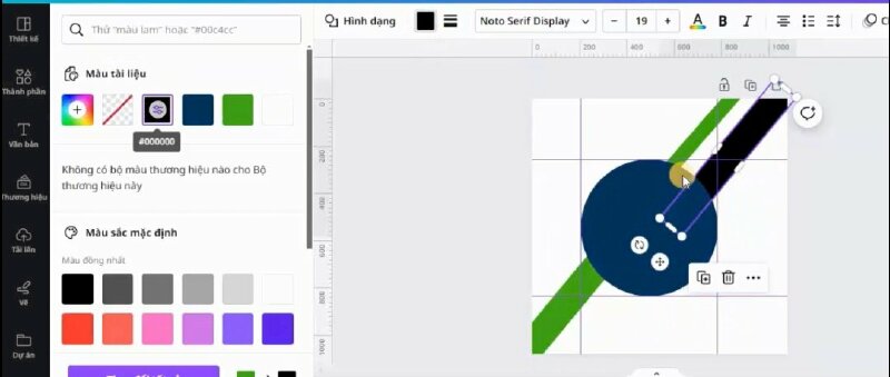 Tiếp tục nhân đôi lên > Kéo lên góc trên bên phải và > Di chuyển lùi về phía sau hình tròn > Thực hiện bấm đổi màu thành màu đen.