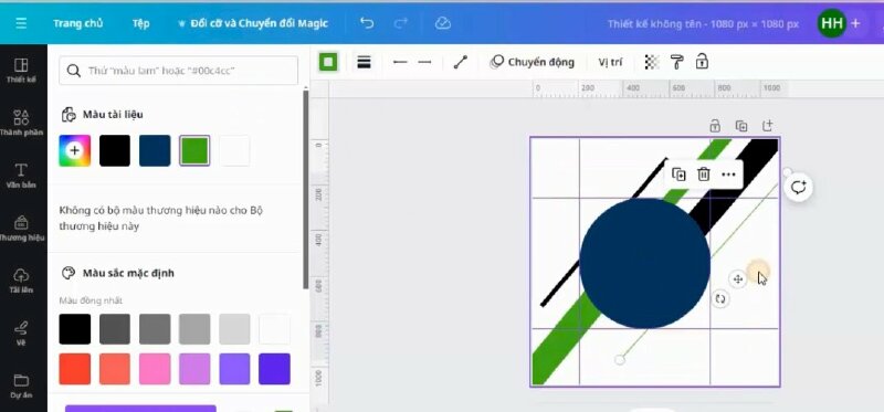 Bấm thêm đường kẻ > Thực hiện đổi màu đường kẻ > Xoay đường kẻ và di chuyển lên vị trí này > Kéo dài đường kẻ ra > Bấm di chuyển lùi về phía sau hình tròn > Thay đổi độ đậm của đường 