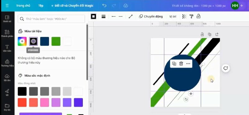 Bấm nhân đôi đường kẻ lên và di chuyển xuống vị trí này > bấm di chuyển lùi về phía sau hình tròn > thực hiện bấm đổi màu đường kẻ thành màu đen