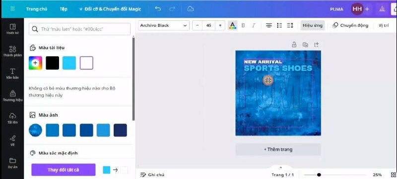 Bấm vào tạo bản sao > Đổi nội dung văn bản > Thực hiện điều chỉnh màu chữ và kích thước chữ như thế này. Và di chuyển qua vị trí này. 