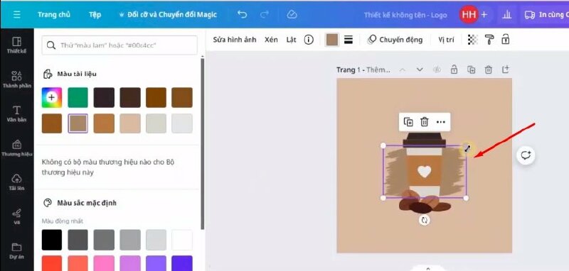 Để làm nổi bật ly cà phê mình sẽ gõ tìm từ khóa "stroke" và chọn hình mẫu phù hợp để thêm vào thiết kế. Mình sẽ đổi màu cho hình  và chuyển vị trí ra phía sau ly cà phê và thực hiện điều chỉnh sao cho phù hợp. 