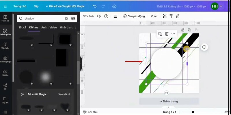 Thực hiện bấm đổi màu nền cho hình tròn thành màu trắng > Di chuyển bóng tròn đen ra phía sau > Thực hiện điều chỉnh để tạo hiệu ứng bóng đổ cho hình tròn trắng. 