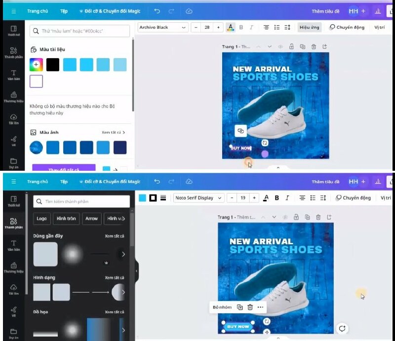 Bước 7: Tạo bản sao văn bản > Và di chuyển xuống vị trí góc trái bên dưới. > Đổi thành nội dung văn bản > Thực hiện điều chỉnh màu chữ và kích thước chữ. Sau sẽ thêm các chi tiết để làm nỗi bật dòng chữ.