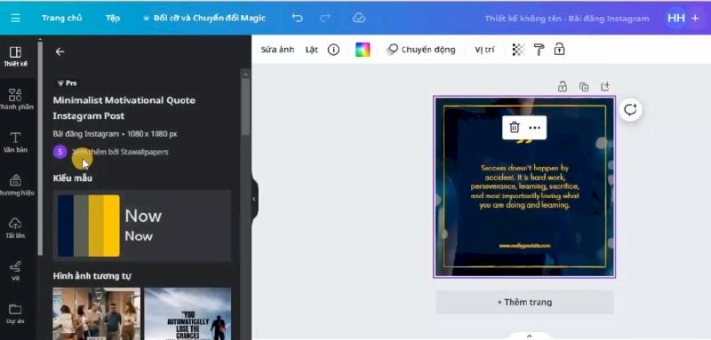 Bước 2: Tại thanh tìm kiếm bạn có thể tìm kiếm mẫu và sử dụng các mẫu có sẵn, ở đây mình sẽ chọn mẫu có sẵn. Bạn có thể thực hiện chỉnh sửa mẫu này theo ý mình.