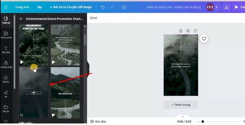 Bước 2: Tại thanh tìm kiếm bạn có thể tìm kiếm mẫu và sử dụng các mẫu có sẵn, ở đây mình sẽ chọn mẫu này. Bạn có thể thực hiện chỉnh sửa mẫu này theo ý mình.