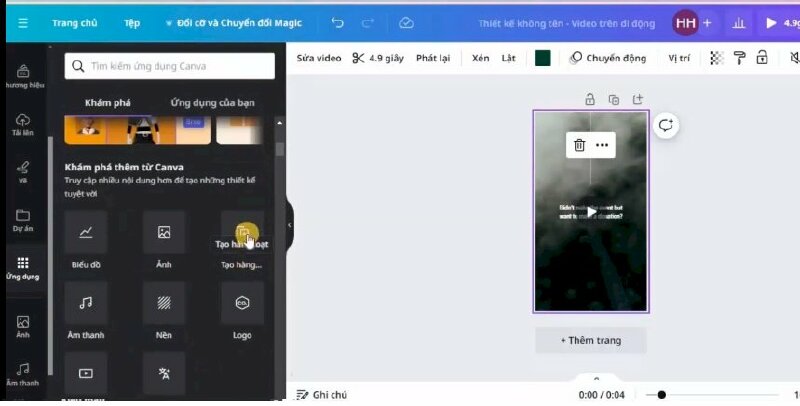 Bước 3: Để tạo hàng loạt các video mình sẽ bấm vào Ứng dụng > Chọn Tạo hàng loạt > Bấm vào Tải lên tệp CSV để tải tệp. 