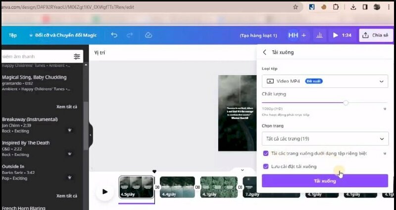 Cuối cùng hãy bấm tải xuống từng video riêng biệt bằng cách bấm vào Chia sẻ >  Tải xuống > Ở chọn trang hãy bấm tích vào Tải các trang xuống dưới dạng tệp riêng biệt để tải xuống 10 video.