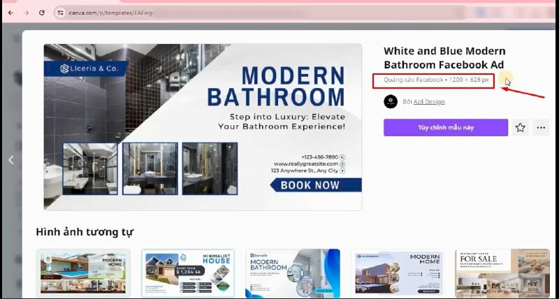 Khi chọn mẫu bạn sẽ xem được kích thước mẫu quảng cáo ở đây.