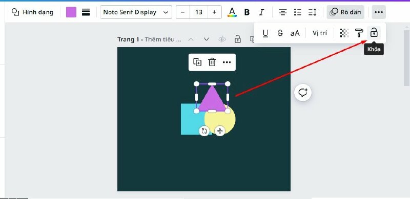Để khóa các thành phần hãy nhấp vào thành phần bạn muốn khóa và nhấp vào biểu tượng này, như vậy đã khóa. Để mở khóa hãy nhấn vào biểu tượng này 2 lần.