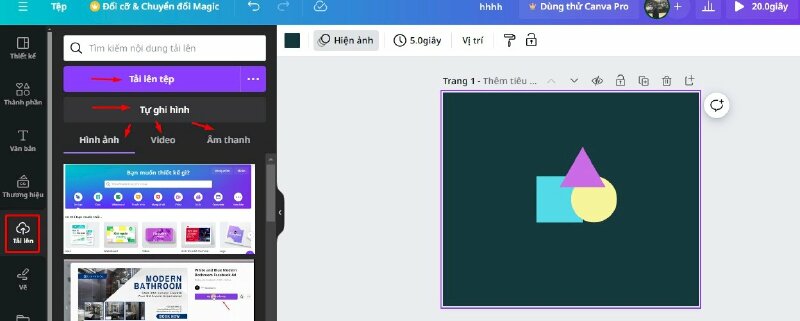 Cách tải ảnh, video, âm thanh lên Canva