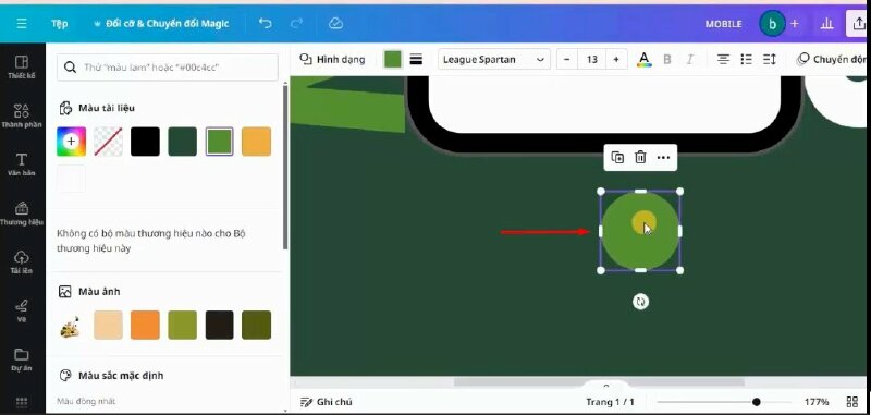 Bấm phím tắt C để tạo nhanh 1 hình tròn, thực hiện đổi màu hình tròn thành màu xanh, di chuyển kéo điều chỉnh hình tròn, sao cho bằng với hình giỏ hàng bên dưới. 